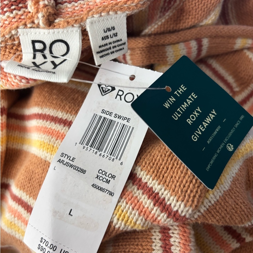 ROXY Striped Cropped Side Swipe Poncho Cropped Hoodie-- NWT-L - Picture 12 of 13